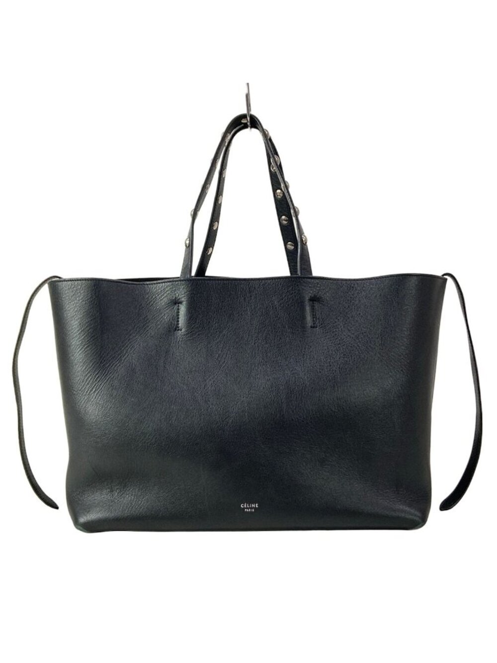 Celine Tote Cabas Phantom Studs Black Silver Leather